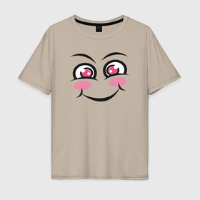 Мужская футболка хлопок Oversize с принтом Cute face в Тюмени, 100% хлопок | свободный крой, круглый ворот, “спинка” длиннее передней части | Тематика изображения на принте: 