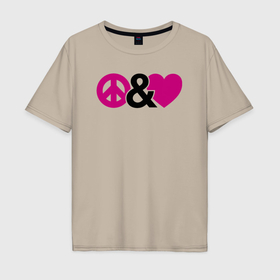 Мужская футболка хлопок Oversize с принтом Peace and love в Петрозаводске, 100% хлопок | свободный крой, круглый ворот, “спинка” длиннее передней части | Тематика изображения на принте: 