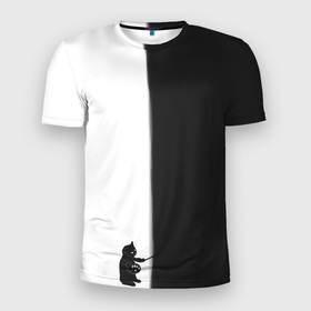 Мужская футболка 3D Slim с принтом Кот художник в Ухте, 100% полиэстер с улучшенными характеристиками | приталенный силуэт, круглая горловина, широкие плечи, сужается к линии бедра | Тематика изображения на принте: 