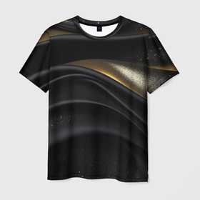 Мужская футболка 3D с принтом Черное и золото строгий лакшери стиль в Тюмени, 100% полиэфир | прямой крой, круглый вырез горловины, длина до линии бедер | 