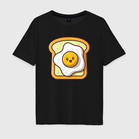Мужская футболка хлопок Oversize с принтом Хлеб и яичко , 100% хлопок | свободный крой, круглый ворот, “спинка” длиннее передней части | 