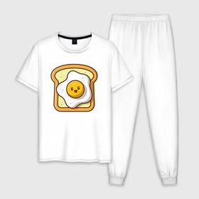 Мужская пижама хлопок с принтом Хлеб и яичко , 100% хлопок | брюки и футболка прямого кроя, без карманов, на брюках мягкая резинка на поясе и по низу штанин
 | 