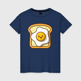 Женская футболка хлопок с принтом Хлеб и яичко в Новосибирске, 100% хлопок | прямой крой, круглый вырез горловины, длина до линии бедер, слегка спущенное плечо | 