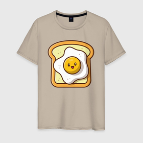 Мужская футболка хлопок с принтом Хлеб и яичко , 100% хлопок | прямой крой, круглый вырез горловины, длина до линии бедер, слегка спущенное плечо. | 