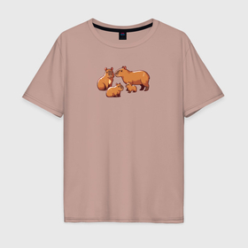 Мужская футболка хлопок Oversize с принтом Семейство мультяшных капибар в Курске, 100% хлопок | свободный крой, круглый ворот, “спинка” длиннее передней части | 