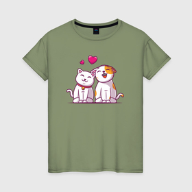 Женская футболка хлопок с принтом Мяу кошечки в Тюмени, 100% хлопок | прямой крой, круглый вырез горловины, длина до линии бедер, слегка спущенное плечо | 
