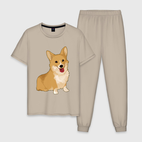 Мужская пижама хлопок с принтом Вельш корги мем , 100% хлопок | брюки и футболка прямого кроя, без карманов, на брюках мягкая резинка на поясе и по низу штанин
 | 