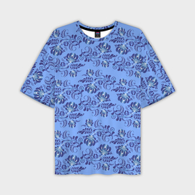 Мужская футболка oversize 3D с принтом Узоры гжель на голубом фоне в Петрозаводске,  |  | 