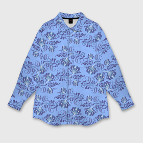 Мужская рубашка oversize 3D с принтом Узоры гжель на голубом фоне в Петрозаводске,  |  | 
