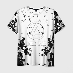 Мужская футболка 3D с принтом Linkin park краски лого чёрно белый в Санкт-Петербурге, 100% полиэфир | прямой крой, круглый вырез горловины, длина до линии бедер | Тематика изображения на принте: 