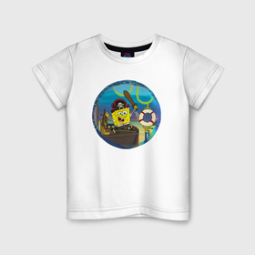 Детская футболка хлопок с принтом Спанч Боб пират в Кировске, 100% хлопок | круглый вырез горловины, полуприлегающий силуэт, длина до линии бедер | Тематика изображения на принте: 