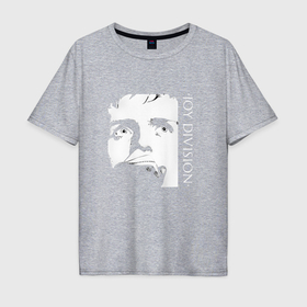 Мужская футболка хлопок Oversize с принтом Joy Division   Ian Curtis portrait в Кировске, 100% хлопок | свободный крой, круглый ворот, “спинка” длиннее передней части | 