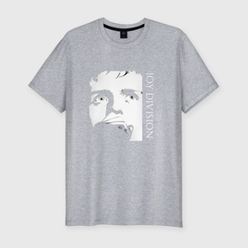 Мужская футболка хлопок Slim с принтом Joy Division   Ian Curtis portrait в Тюмени, 92% хлопок, 8% лайкра | приталенный силуэт, круглый вырез ворота, длина до линии бедра, короткий рукав | Тематика изображения на принте: 