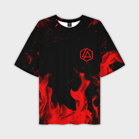 Мужская футболка oversize 3D с принтом Linkin Park красный огонь лого в Курске,  |  | 