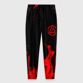 Мужские брюки 3D с принтом Linkin Park красный огонь лого в Белгороде, 100% полиэстер | манжеты по низу, эластичный пояс регулируется шнурком, по бокам два кармана без застежек, внутренняя часть кармана из мелкой сетки | Тематика изображения на принте: 
