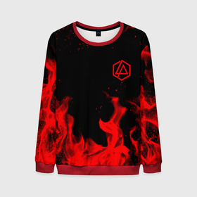 Мужской свитшот 3D с принтом Linkin Park красный огонь лого в Белгороде, 100% полиэстер с мягким внутренним слоем | круглый вырез горловины, мягкая резинка на манжетах и поясе, свободная посадка по фигуре | Тематика изображения на принте: 