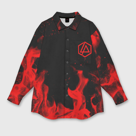 Мужская рубашка oversize 3D с принтом Linkin Park красный огонь лого в Белгороде,  |  | Тематика изображения на принте: 