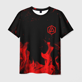 Мужская футболка 3D с принтом Linkin Park красный огонь лого в Белгороде, 100% полиэфир | прямой крой, круглый вырез горловины, длина до линии бедер | Тематика изображения на принте: 