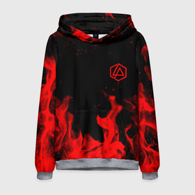 Мужская толстовка 3D с принтом Linkin Park красный огонь лого в Белгороде, 100% полиэстер | двухслойный капюшон со шнурком для регулировки, мягкие манжеты на рукавах и по низу толстовки, спереди карман-кенгуру с мягким внутренним слоем. | Тематика изображения на принте: 