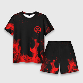 Мужской костюм с шортами 3D с принтом Linkin Park красный огонь лого в Белгороде,  |  | Тематика изображения на принте: 