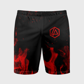 Мужские шорты спортивные с принтом Linkin Park красный огонь лого в Белгороде,  |  | Тематика изображения на принте: 