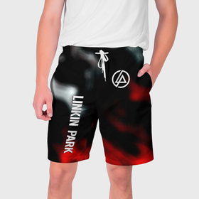 Мужские шорты 3D с принтом Linkin park flame в Екатеринбурге,  полиэстер 100% | прямой крой, два кармана без застежек по бокам. Мягкая трикотажная резинка на поясе, внутри которой широкие завязки. Длина чуть выше колен | 