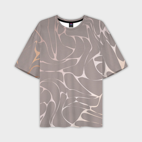 Мужская футболка oversize 3D с принтом Серебристый узор изгибами на бежевом в Курске,  |  | 