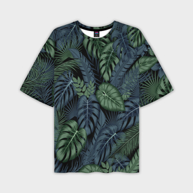 Мужская футболка oversize 3D с принтом Листья тропические в Петрозаводске,  |  | 