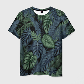 Мужская футболка 3D с принтом Листья тропические в Тюмени, 100% полиэфир | прямой крой, круглый вырез горловины, длина до линии бедер | 