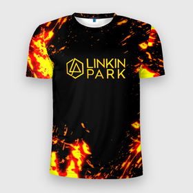 Мужская футболка 3D Slim с принтом Linkin park огненный стиль в Белгороде, 100% полиэстер с улучшенными характеристиками | приталенный силуэт, круглая горловина, широкие плечи, сужается к линии бедра | Тематика изображения на принте: 