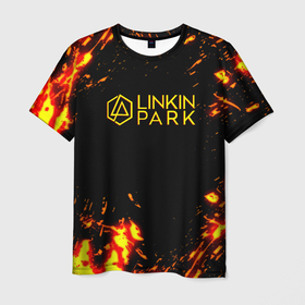 Мужская футболка 3D с принтом Linkin park огненный стиль в Новосибирске, 100% полиэфир | прямой крой, круглый вырез горловины, длина до линии бедер | 