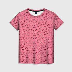 Женская футболка 3D с принтом Нежный розовый с чёрными пятнышками в Тюмени, 100% полиэфир ( синтетическое хлопкоподобное полотно) | прямой крой, круглый вырез горловины, длина до линии бедер | 