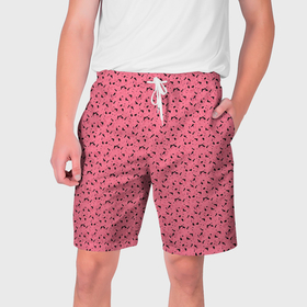 Мужские шорты 3D с принтом Нежный розовый с чёрными пятнышками в Тюмени,  полиэстер 100% | прямой крой, два кармана без застежек по бокам. Мягкая трикотажная резинка на поясе, внутри которой широкие завязки. Длина чуть выше колен | 