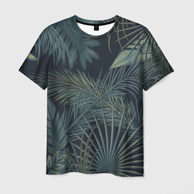 Мужская футболка 3D с принтом Листья тропические в Тюмени, 100% полиэфир | прямой крой, круглый вырез горловины, длина до линии бедер | 