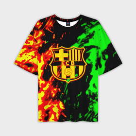 Мужская футболка oversize 3D с принтом Barcelona огненное лого в Петрозаводске,  |  | 