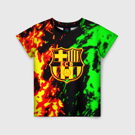 Детская футболка 3D с принтом Barcelona огненное лого в Курске, 100% гипоаллергенный полиэфир | прямой крой, круглый вырез горловины, длина до линии бедер, чуть спущенное плечо, ткань немного тянется | 