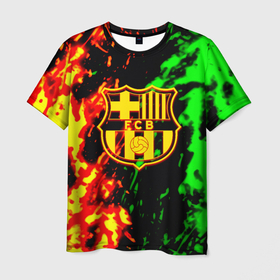 Мужская футболка 3D с принтом Barcelona огненное лого в Белгороде, 100% полиэфир | прямой крой, круглый вырез горловины, длина до линии бедер | 