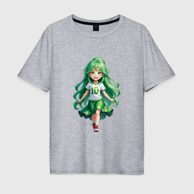 Мужская футболка хлопок Oversize с принтом Девочка с зелеными волосами , 100% хлопок | свободный крой, круглый ворот, “спинка” длиннее передней части | 