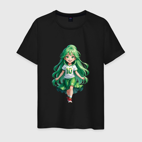 Мужская футболка хлопок с принтом Девочка с зелеными волосами , 100% хлопок | прямой крой, круглый вырез горловины, длина до линии бедер, слегка спущенное плечо. | 