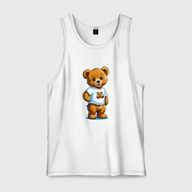 Мужская майка хлопок с принтом Медвежонок в футболке , 100% хлопок |  | Тематика изображения на принте: 