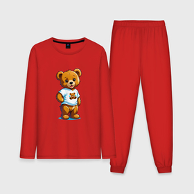 Мужская пижама с лонгсливом хлопок с принтом Медвежонок в футболке в Белгороде,  |  | 