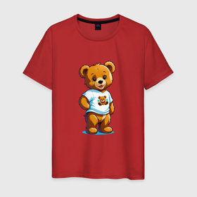 Мужская футболка хлопок с принтом Медвежонок в футболке в Белгороде, 100% хлопок | прямой крой, круглый вырез горловины, длина до линии бедер, слегка спущенное плечо. | 