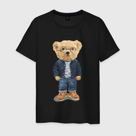Мужская футболка хлопок с принтом Плюшевый медведь подмигивает , 100% хлопок | прямой крой, круглый вырез горловины, длина до линии бедер, слегка спущенное плечо. | 