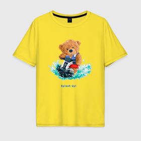 Мужская футболка хлопок Oversize с принтом Плюшевый мишка на скутере в Тюмени, 100% хлопок | свободный крой, круглый ворот, “спинка” длиннее передней части | 
