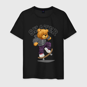 Мужская футболка хлопок с принтом Плюшевый медвежонок скейтер , 100% хлопок | прямой крой, круглый вырез горловины, длина до линии бедер, слегка спущенное плечо. | 