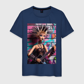 Мужская футболка хлопок с принтом Barbie   punk guitarist neural network в Кировске, 100% хлопок | прямой крой, круглый вырез горловины, длина до линии бедер, слегка спущенное плечо. | 