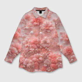 Мужская рубашка oversize 3D с принтом Розовые вышитые цветы с жемчужинами в Новосибирске,  |  | 