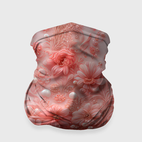 Бандана-труба 3D с принтом Розовые вышитые цветы с жемчужинами в Новосибирске, 100% полиэстер, ткань с особыми свойствами — Activecool | плотность 150‒180 г/м2; хорошо тянется, но сохраняет форму | 