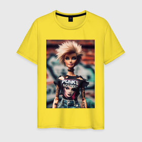 Мужская футболка хлопок с принтом Punks not dead   Barbie ai art в Екатеринбурге, 100% хлопок | прямой крой, круглый вырез горловины, длина до линии бедер, слегка спущенное плечо. | 
