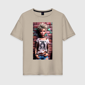 Женская футболка хлопок Oversize с принтом Barbie near wall   punks not dead в Тюмени, 100% хлопок | свободный крой, круглый ворот, спущенный рукав, длина до линии бедер
 | 